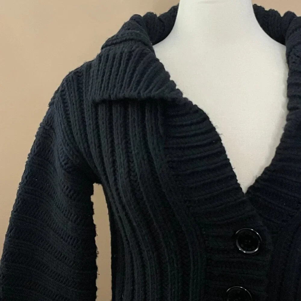 BEBE Sweater Womens XS Black Cardigan Thick Knit Button Front Collared - Picture 4 of 7
